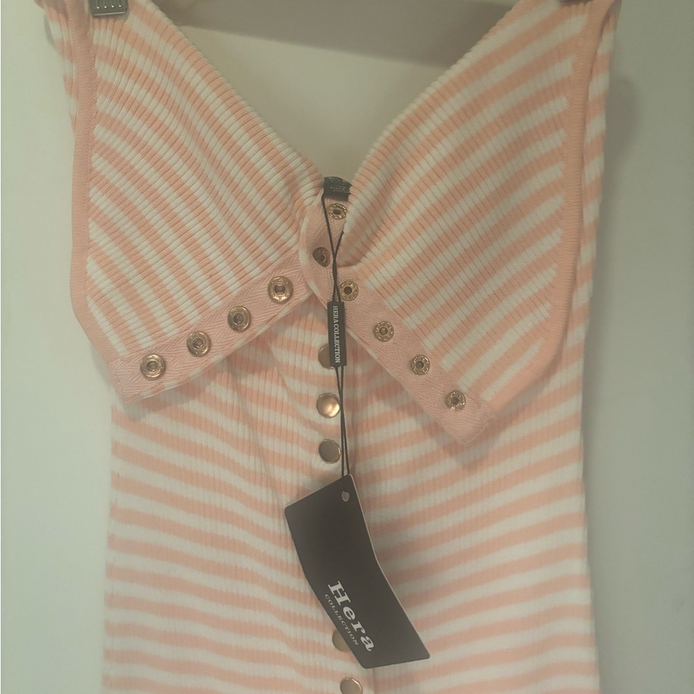 Striped Pink and White Button-Up Top